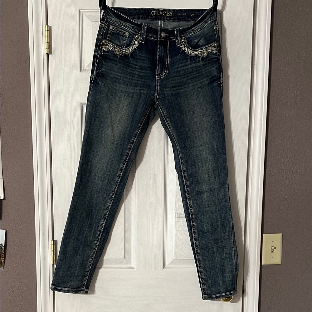 Grace in LA Dark Blue Straight Leg Jeans